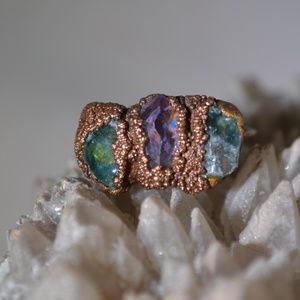 TVD Green Purple & Blue Apatite Copper Ring SZ 6
